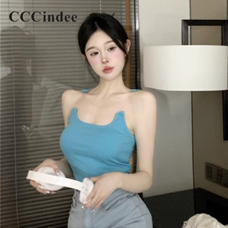 Cccindee ใหม่ เสื้อสายเดี่ยว แขนกุด ลําลอง เข้ารูป สีพื้น เข้ากับทุกการแต่งกาย แฟชั่นสําหรับสตรี 2023