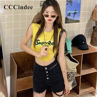 Cccindee ใหม่ เสื้อสายเดี่ยว คอกลม แขนกุด พิมพ์ลาย สีตัดกัน แฟชั่นสําหรับสตรี 2023