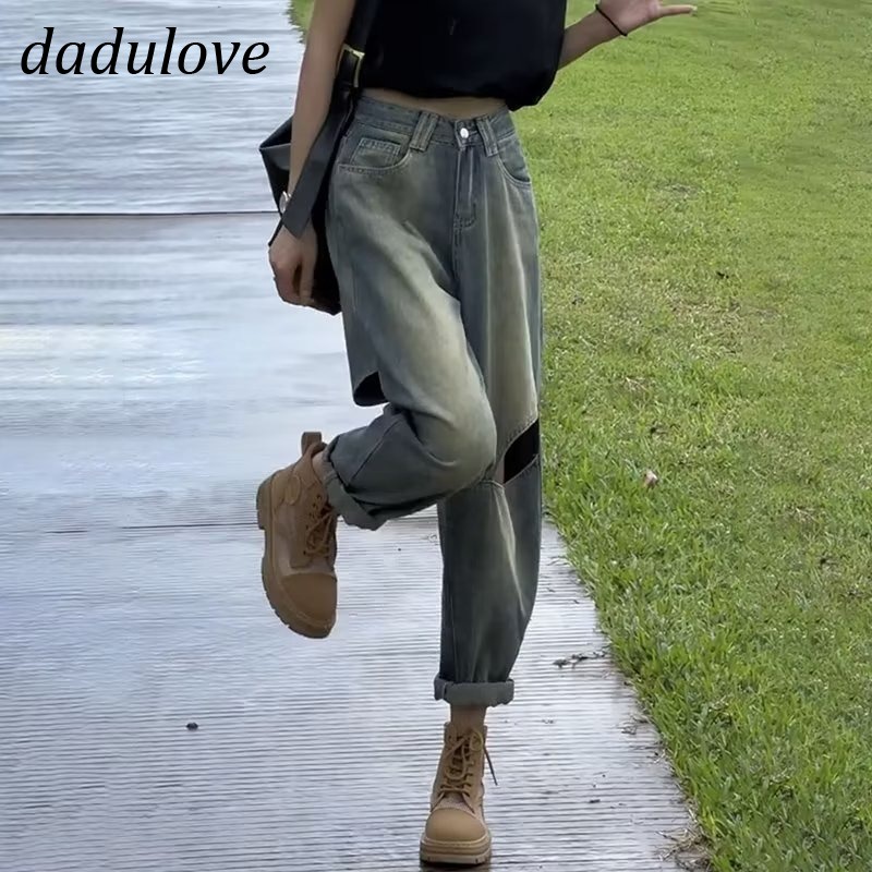 dadulove-new-american-ins-high-street-retro-washed-ripped-jeans-niche-high-waist-wide-leg-pants-trousers