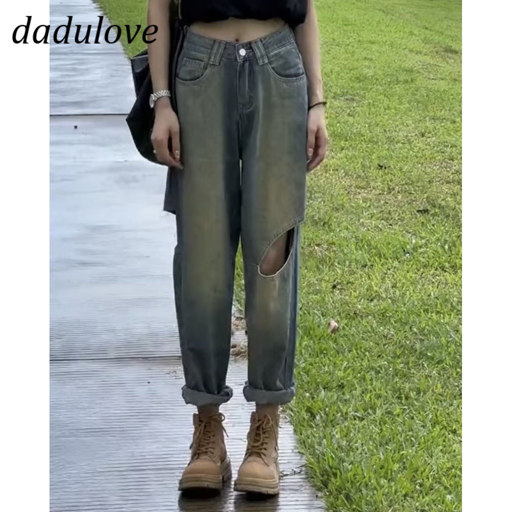 dadulove-new-american-ins-high-street-retro-washed-ripped-jeans-niche-high-waist-wide-leg-pants-trousers