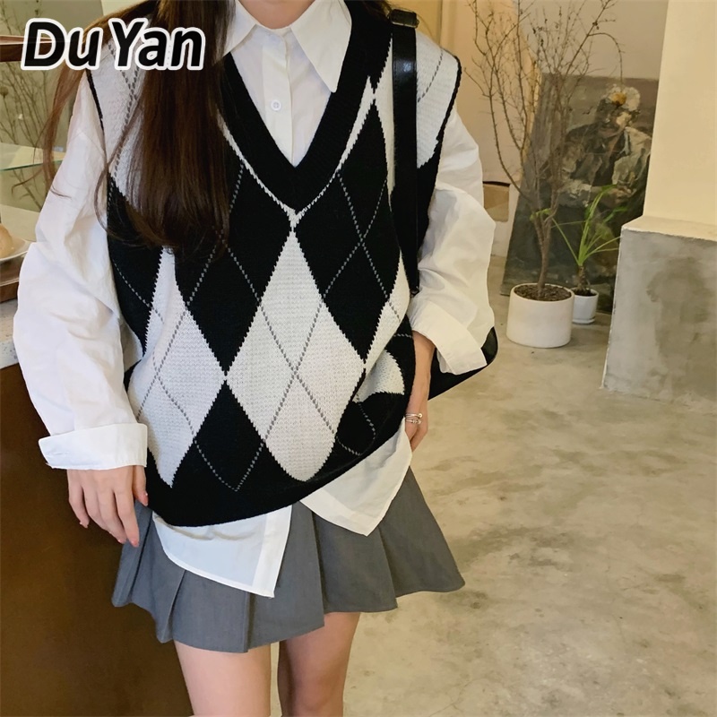 du-yan-เสื้อกั๊กกันหนาว-คอวี-ผ้าถัก-ทรงสี่เหลี่ยมขนมเปียกปูน-สําหรับผู้หญิง