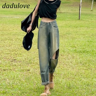 DaDulove💕 New American Ins High Street Washed Ripped Jeans Niche High Waist Straight Pants Large Size Trousers