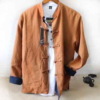 เสื้อแจ็กเก็ต ผ้าฝ้าย และผ้าลินิน แบบหนา แต่งหัวเข็มขัด ขนาดใหญ่ แฟชั่นฤดูใบไม้ผลิ และฤดูใบไม้ร่วง สไตล์จีนเรโทร สําหรับผู้ชาย