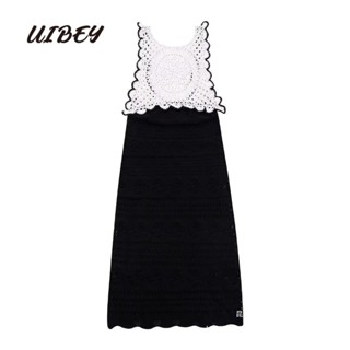 Uibey ชุดเดรส เปิดหลัง สีตัดกัน แฟชั่น 3948