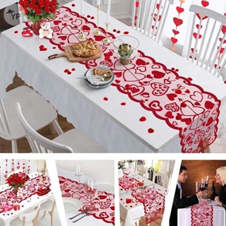 ผ้าปูโต๊ะ พิมพ์ลายลูกไม้ หัวใจ สีแดง สําหรับตกแต่งบ้าน งานแต่งงาน ปาร์ตี้คริสต์มาส