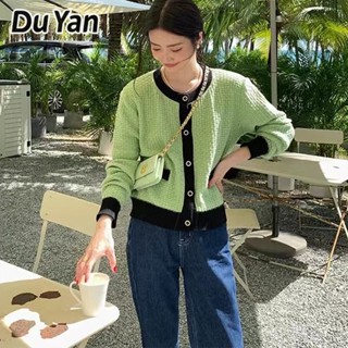 Du Yan เสื้อกันหนาว เสื้อคาร์ดิแกน คอกลม ผ้าถัก สําหรับผู้หญิง