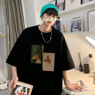 เสื้อยืดแขนสั้น ทรงหลวม พิมพ์ลาย สไตล์เกาหลี ฮิปฮอป เรโทร แฟชั่นฤดูร้อน สําหรับผู้ชาย และคู่รัก ไซซ์ M - 5XL
