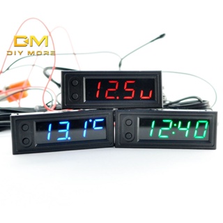 Diymore นาฬิกาดิจิทัล โวลต์มิเตอร์ เกจวัดอุณหภูมิ พร้อมไฟ led 3 in 1 อุปกรณ์เสริม สําหรับตกแต่งรถยนต์