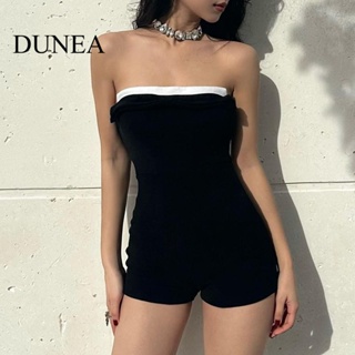Dunea ชุดเพลย์สูทลําลอง คอปก ทรงตรง สีพื้น เซ็กซี่ สําหรับผู้หญิง