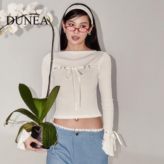 Dunea เสื้อแขนยาว สายคล้องคอ ประดับโบว์ เซ็กซี่ สําหรับผู้หญิง