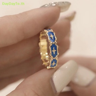 Daydayto แหวนนิ้วมือ เคลือบสีฟ้า แบบไขว้ ปรับได้ สีขาว สไตล์เกาหลี เครื่องประดับแฟชั่น สําหรับผู้หญิง และผู้ชาย