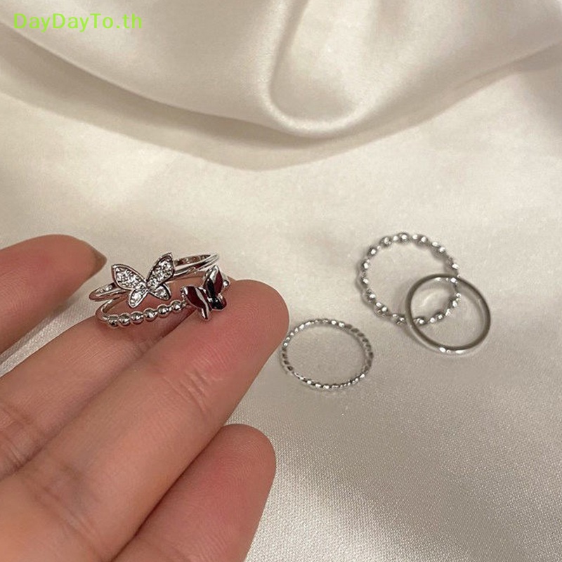 daydayto-ชุดแหวนแฟชั่น-รูปผีเสื้อ-ปรับขนาดได้-สําหรับผู้หญิง-ของขวัญ-4-ชิ้น
