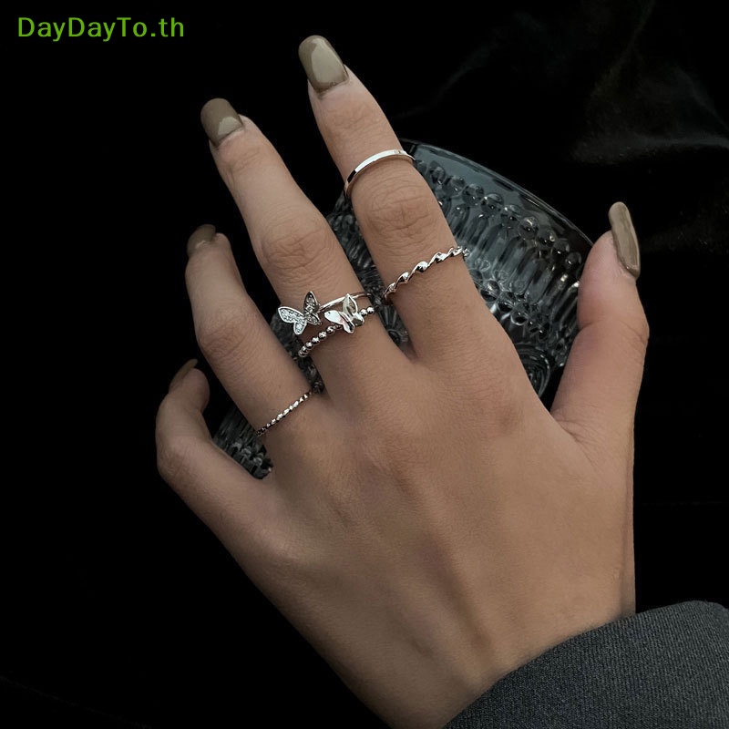 daydayto-ชุดแหวนแฟชั่น-รูปผีเสื้อ-ปรับขนาดได้-สําหรับผู้หญิง-ของขวัญ-4-ชิ้น