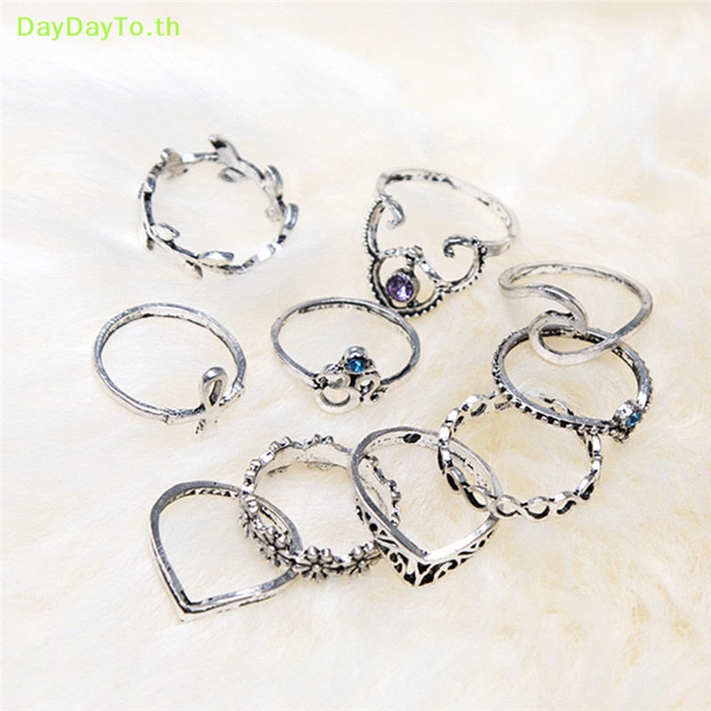 daydayto-ชุดแหวนนิ้วมือ-ประดับคริสตัล-รูปใบไม้-เรขาคณิต-สําหรับผู้หญิง-10-ชิ้น