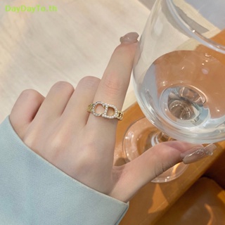 Daydayto แหวนนิ้วมือ ประดับมุก เพทาย สีทอง ปรับได้ คุณภาพสูง เครื่องประดับ สําหรับผู้หญิง งานแต่งงาน ปาร์ตี้ ของขวัญ