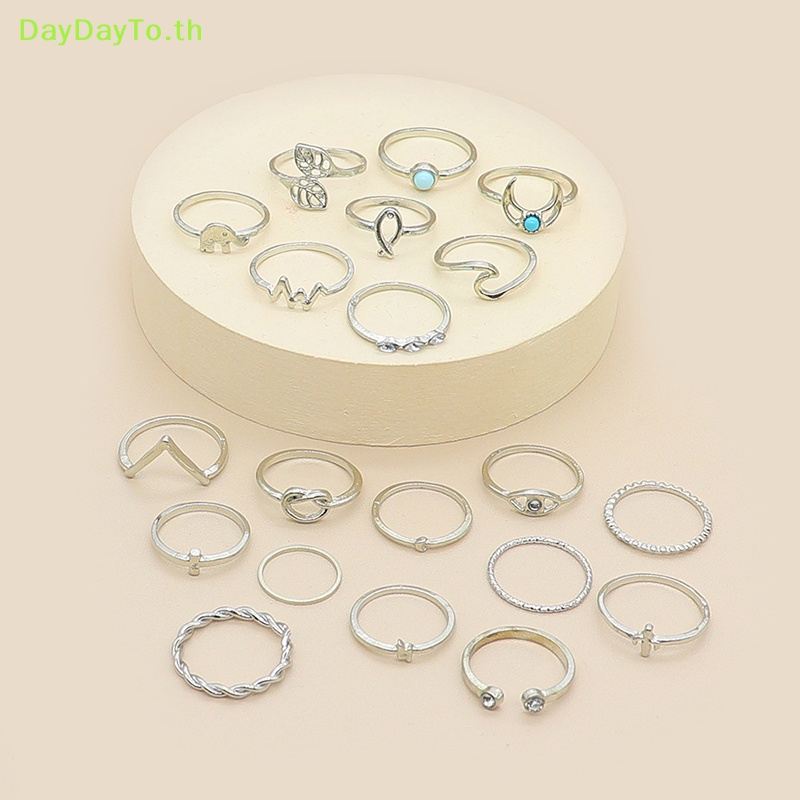 daydayto-ชุดแหวนแต่งงาน-รูปใบไม้-และดวงจันทร์-ประดับคริสตัล-ทรงเรขาคณิต-สีเงิน-เครื่องประดับ-สําหรับผู้หญิง-20-ชิ้น-ต่อชุด