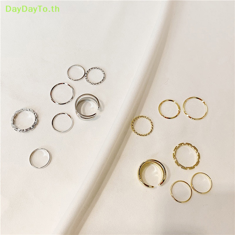 daydayto-ชุดแหวนโลหะ-ทรงกลม-แบบเปิด-กลวง-เครื่องประดับแฟชั่น-สําหรับผู้หญิง-7-ชิ้น