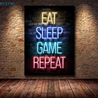 Best3c โปสเตอร์ผ้าใบ พิมพ์ลาย Eat Sleep Game Repeat สําหรับเล่นเกม