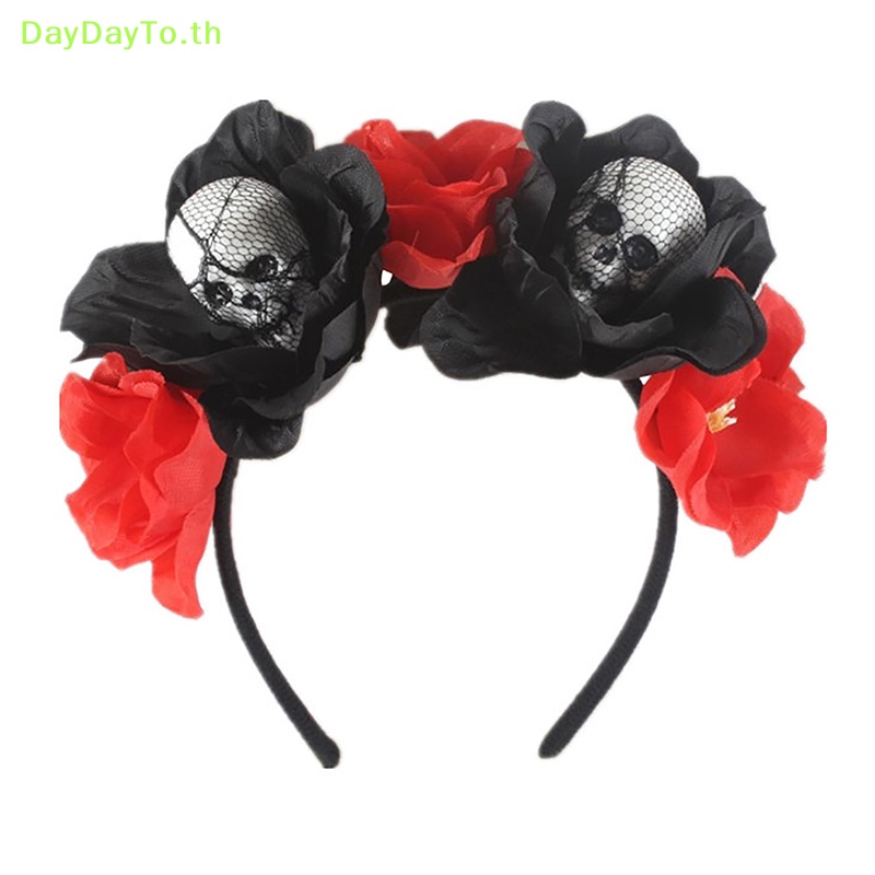daydayto-ที่คาดศีรษะโฟม-รูปหัวกะโหลก-ดอกไม้จําลอง-สําหรับปาร์ตี้ฮาโลวีน