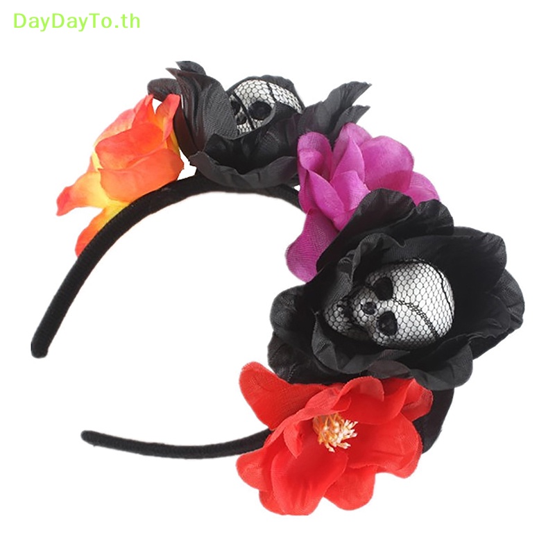 daydayto-ที่คาดศีรษะโฟม-รูปหัวกะโหลก-ดอกไม้จําลอง-สําหรับปาร์ตี้ฮาโลวีน
