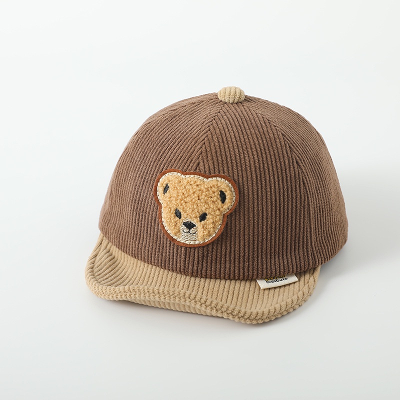 หมวกเบสบอล-ผ้าลูกฟูก-ลายการ์ตูนหมี-สามารถปรับได้-สีพื้น-สไตล์เกาหลี-สําหรับเด็กผู้ชาย-และเด็กผู้หญิง-อายุ-6-36-เดือน