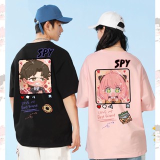 หล่อ การ์ตูน เสื้อยืดแขนสั้นผ้าฝ้ายหญิงฤดูใบไม้ผลิและฤดูร้อนน่ารัก SPY×FAMILY เสื้อนักเรียนคู่ Anya Unisex