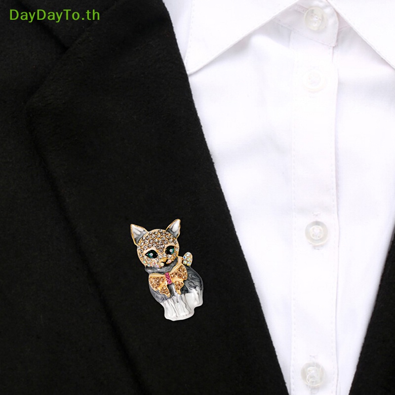daydayto-ใหม่-เข็มกลัด-รูปการ์ตูนแมว-ตาสีเขียว-ประดับคริสตัล-เครื่องประดับ-ของขวัญ-สําหรับตกแต่งกระเป๋า