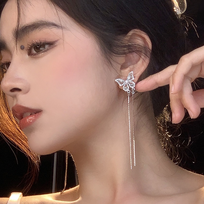 deartiara-ต่างหูโซ่ยาว-ประดับมุก-ผีเสื้อ-เพชร-พรีเมี่ยม-สําหรับผู้หญิง