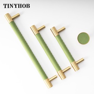 Tinyhob ลูกบิดลิ้นชัก เฟอร์นิเจอร์ หนังทองเหลือง สไตล์นอร์ดิก สีเขียว สําหรับตู้เสื้อผ้า ลิ้นชัก ห้องเด็ก