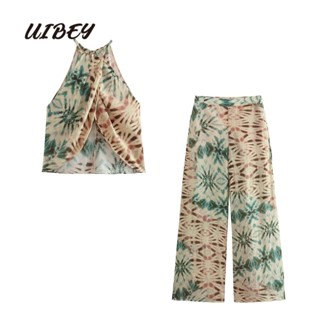 Uibey เสื้อกั๊ก พิมพ์ลาย + กางเกงทรงกระบอก เอวสูง 2723