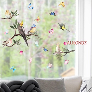 Alisondz สติกเกอร์หน้าต่าง สวยงาม สร้างสรรค์ ที่ถอดออกได้ กิ่งต้นไม้ ตกแต่งบ้าน ไม่ติดกาว พื้นหลังห้องเด็ก กิ่งไม้ นก ตู้เย็น สติกเกอร์คงที่