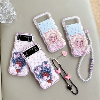 เคสโทรศัพท์มือถือ TPU แบบใส ลายคลื่น มีสายคล้องมือ สําหรับ Samsung Galaxy Z Flip 5 4 3 5G