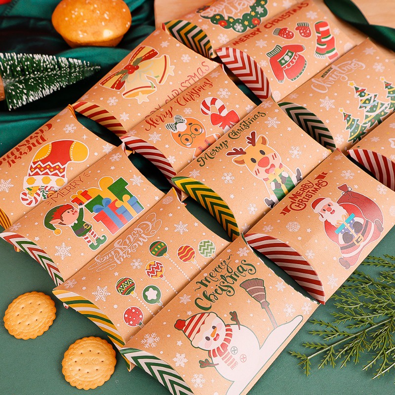 กล่องกระดาษคราฟท์-ลายการ์ตูนซานตาคลอส-สโนว์แมน-น่ารัก-สําหรับใส่ขนม-ของขวัญคริสต์มาส-10-12-ชิ้น