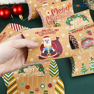 กล่องกระดาษคราฟท์ ลายการ์ตูนคริสต์มาส ซานตาคลอส กวางเอลก์ ขนาดเล็ก สําหรับใส่ขนม คุกกี้ ของขวัญ DIY 10 12 ชิ้น