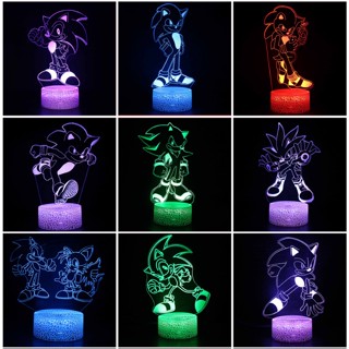 โคมไฟตั้งโต๊ะ LED รูปการ์ตูนเม่นโซนิค เปลี่ยนสีได้ 7 สี สําหรับตกแต่งห้องนอนเด็ก