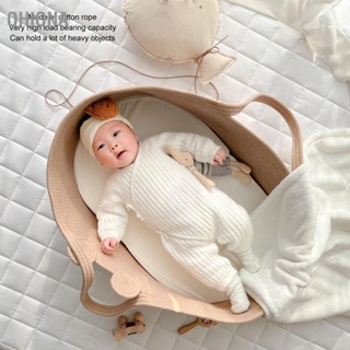 OHIONA ตะกร้านอนเด็กน่ารักการ์ตูนหมีรูปแบบเก็บทอผ้าฝ้ายเชือก Sleeping Bassinet สำหรับทารกแรกเกิด