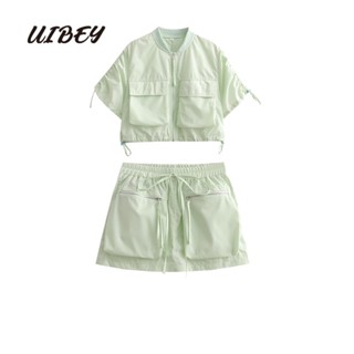 Uibey เสื้อเชิ้ตแฟชั่น อเนกประสงค์ + กระโปรงยาวครึ่งตัว 23087