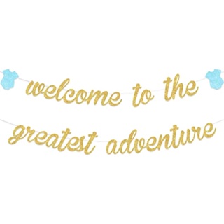 Cheereveal ธงแบนเนอร์ ลาย Adventure Adventure Let the Adventure Begin สําหรับตกแต่งปาร์ตี้