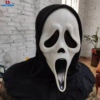 Ghost Scream Mask Party Ghost Face Mask พร้อมผ้าสีดำ Hood น่ากลัวคอสเพลย์สยองขวัญ Masquerade ตกแต่งคอสเพลย์ผู้ใหญ่เครื่องแต่งกายอุปกรณ์เสริม Props cynthia