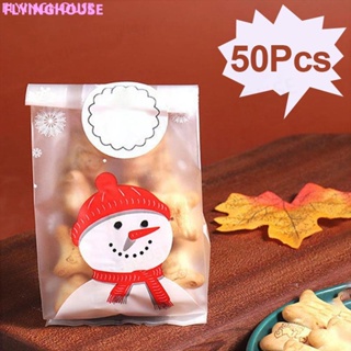 50pcs/lot Christmas Bag Present Wholesale Handmade Packaging Cookie Candy Biscuits Present Package Bag Sealed Snacks Bags