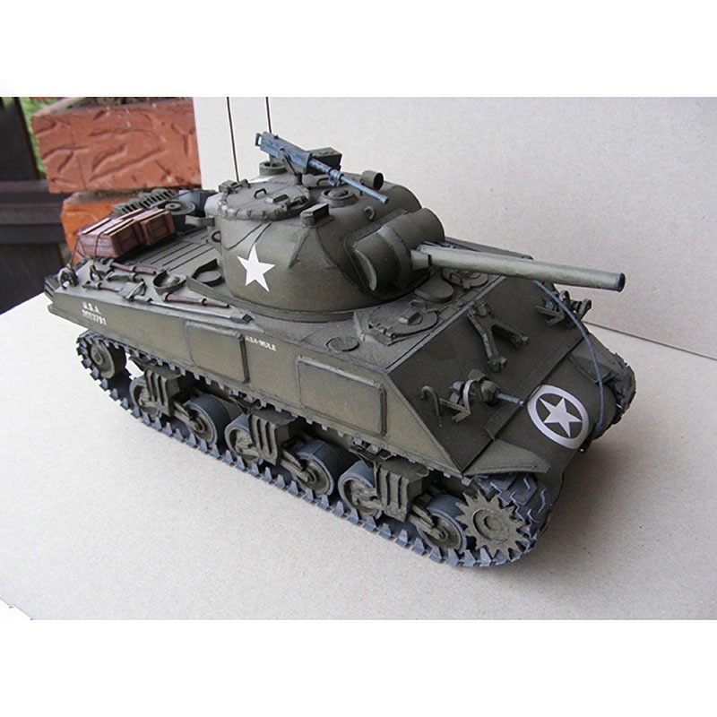 โมเดลรถถังกระดาษ-ขนาดกลาง-1-25-american-sherman-m4a3-diy