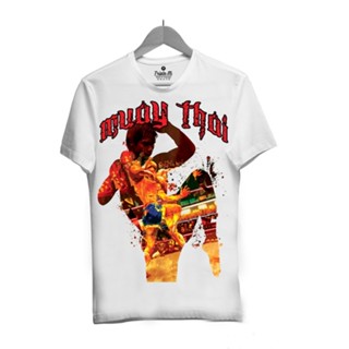 เสื้อยืดผ้าฝ้าย 2023 เสื้อยืดราคาถูก สีขาวคอกลมลาย Muaythai fire3