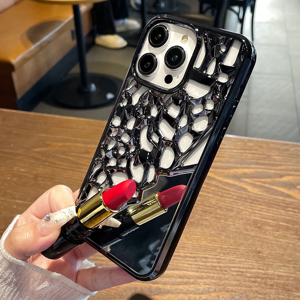 เคสโทรศัพท์มือถือกระจกแต่งหน้า-กันกระแทก-ลายฉลุ-3d-หรูหรา-สําหรับ-iphone-15-14-13-12-11-pro-max-14-15-promax