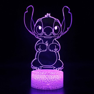 โคมไฟตั้งโต๊ะอะคริลิค LED ลายการ์ตูน Stitch 7 สี พร้อมสาย USB ขยับได้ สําหรับตกแต่งห้องนอนเด็ก ตั้งแคมป์