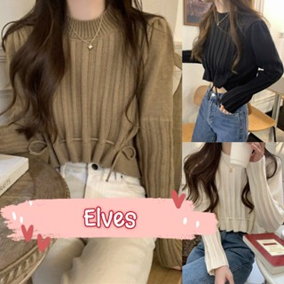 Elves✨พร้อมส่ง✨ เสื้อไหมพรมแขนยาว ผ้าร่องตรง ~85163~ -C