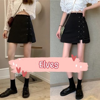 Elves✨พร้อมส่ง✨  กระโปรงสไตล์เกาหลีไหมพรม เอวสูงทรงเอ ~16012~ -C