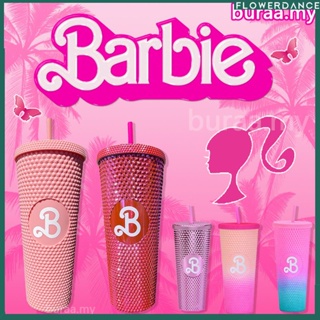 สีชมพู Barbi ถ้วย, อุปกรณ์ปาร์ตี้บาร์บี้ Barbies ภาพยนตร์ฟางขวดน้ำ, Bling Bling Barbiee Studded Tumbler พร้อมฟางเครื่องดื่มถ้วยดอกไม้