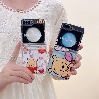 3in1 เคสโทรศัพท์มือถือแบบแข็ง ใส ฝาพับ ลายหมี วินนี่ พร้อมช่องใส่บัตร สําหรับ Samsung Galaxy Z Flip 5 4 3 5G Z Flip3 Flip4 Flip5