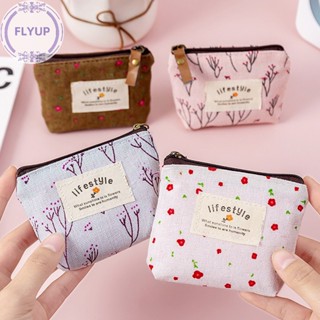 Flyup กระเป๋าสตางค์ ผ้าแคนวาส ลายดอกไม้ ขนาดเล็ก สําหรับใส่เหรียญ TH