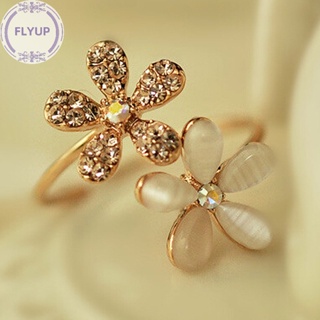 Flyup ใหม่ แหวนแฟชั่น รูปดอกเดซี่ ประดับคริสตัล พลอยเทียม สีทอง ของขวัญ สําหรับผู้หญิง